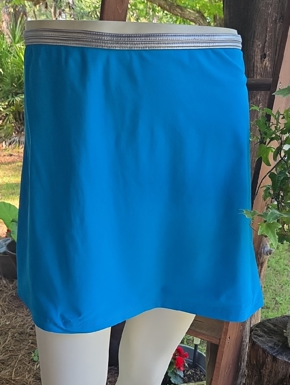 Gottex Turquoise Metallic Silver Waistband Mini Skirt Size Extra Large